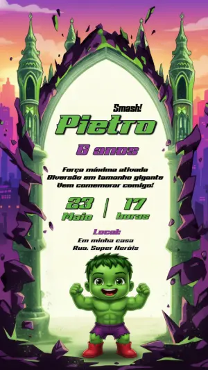 Convite de Aniversário Hulk Infantil Editável Online