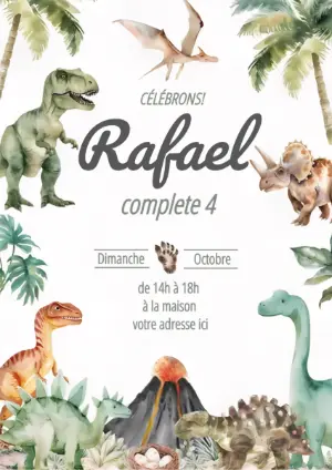 Invitation Anniversaire Dinosaures Aquarelle à Modifier en Ligne