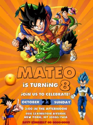 Dragon Ball Birthday Invitation with Goku & Friends to Edit Online