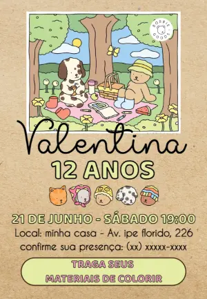 Convite Aniversário Piquenique Fofo para Editar Online