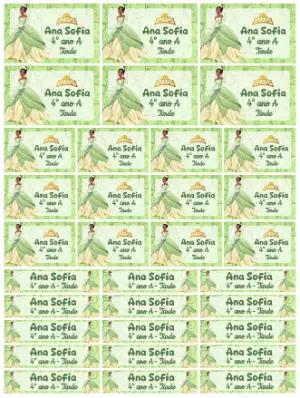 Kit de Etiquetas Escolares Princesa Tiana Modelo Editável