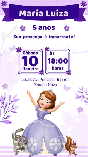 Convite Aniversário Princesinha Sofia para Editar Online