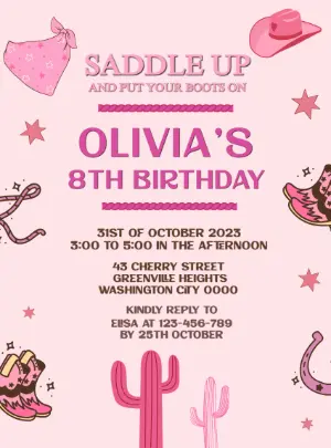 Cowgirl Rodeo Birthday Invitation Template to Edit Online