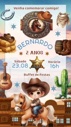 Convite Aniversário Cowboy Country para Editar Online
