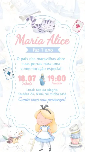 Convite Aniversário Alice no País das Maravilhas Editável