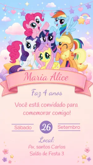 Convite de Aniversário My Little Pony | Modelo Digital Editável