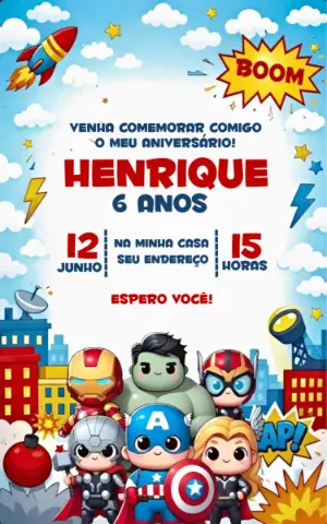 Convite de Aniversário Vingadores Baby Editável