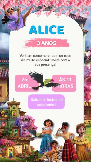 Convite Digital Tema Encanto com Flores Modelo Editável