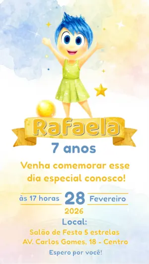Convite Digital Divertida Mente com Alegria para Editar
