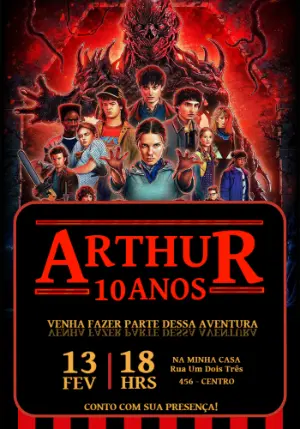 Convite Digital Stranger Things para Aniversário Modelo Editável
