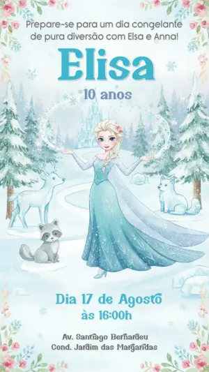 Convite Digital Aniversário Frozen Inverno para Editar