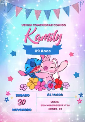 Invitación de cumpleaños Stitch – Estático – 3Marias Personalizado