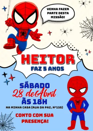 Convite de Aniversário Homem Aranha Cute para Editar Online