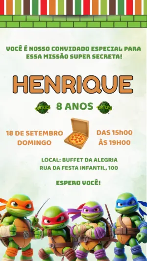 Convite Aniversário Tartarugas Ninjas para Editar Online