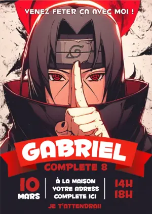 Invitation Anniversaire Itachi Naruto - Modèle numérique à modifier