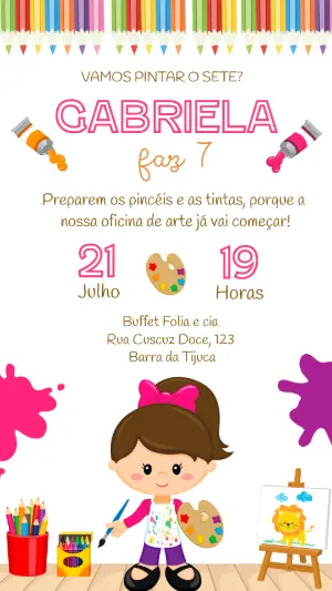 Convite Digital Pintando o Sete | Aniversário Infantil Editável