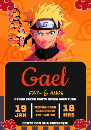 Convite Digital Editável Aniversário Tema Naruto Aventura