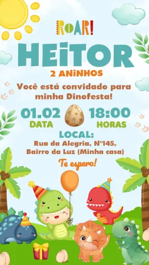 Invitación de cumpleaños Dinosaurio – Estático – Borboleta Convites