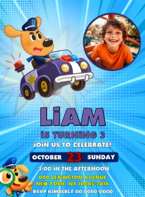 Police Dog Birthday Invitation Editable Template