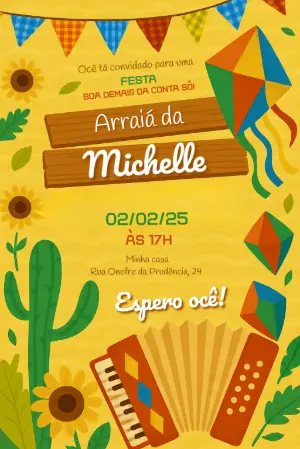 Convite Aniversário Festa Junina Ilustrado para Editar Online