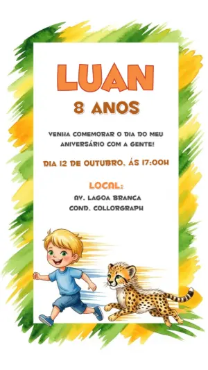 Convite de Aniversário Safari com Menino para Editar Online