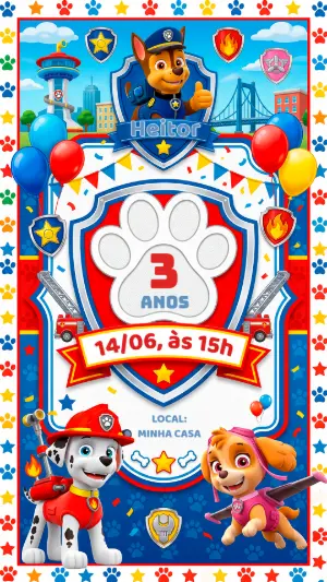 Invito di compleanno Paw Patrol – Statico – Alegria no ar