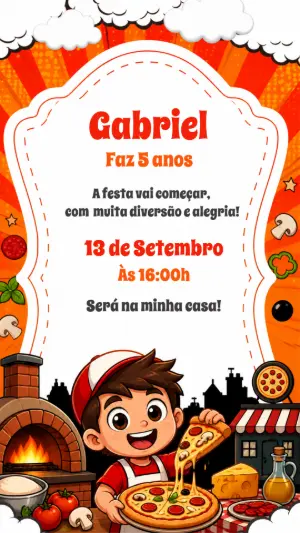 Convite Digital Aniversário Infantil Tema Pizza Editável