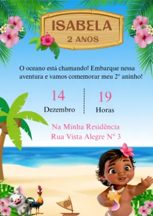 Convite Aniversário Moana Baby para Editar Online