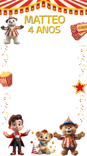 Moldura para Foto Aniversário Circo com Animais Editável