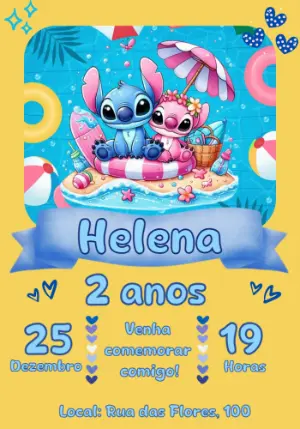 Invitación de cumpleaños Stitch – Estático – Mimos Designer