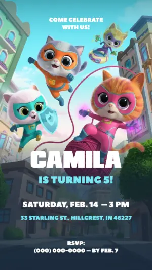 Superhero Cats Birthday Invitation Editable Digital Template