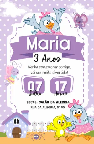Convite Aniversário Galinha Pintadinha Lilás para Editar