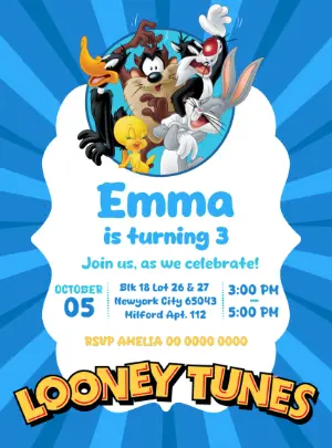 Looney Tunes Birthday Invitation with Characters to Edit