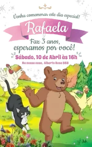 Convite Digital Aniversário Infantil Tema Pequeno Urso Editável