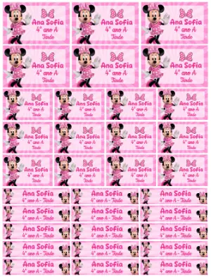 Etiqueta Escolar da Minnie Rosa: Modelo Digital Editável