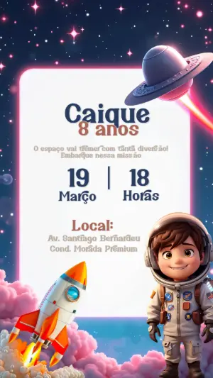 Convite de Aniversário Astronauta no Espaço para Editar Online