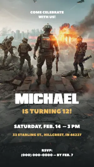 Editabl Battlefield Video Game Birthday Invitation Template