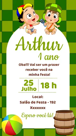 Convite de Aniversário Chaves Baby Fofo para Editar