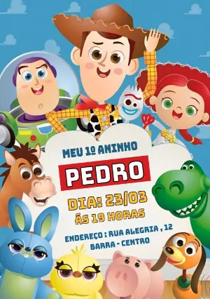 Convite Aniversário Toy Story com Personagens para Editar
