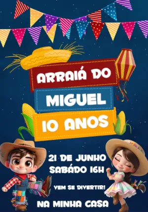 Convite Aniversário Festa Junina com Personagens para Editar