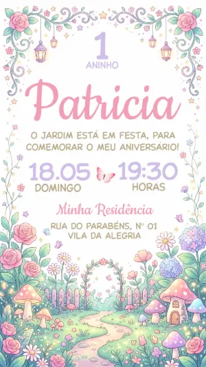 Convite Digital Aniversário Jardim Encantado Editável
