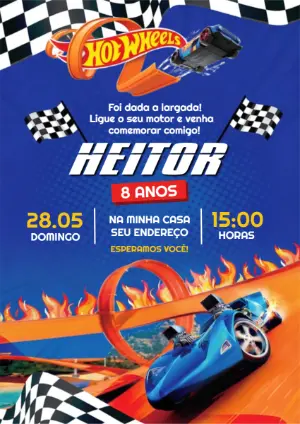Convite Digital Aniversário Infantil Hot Wheels Corrida Editável