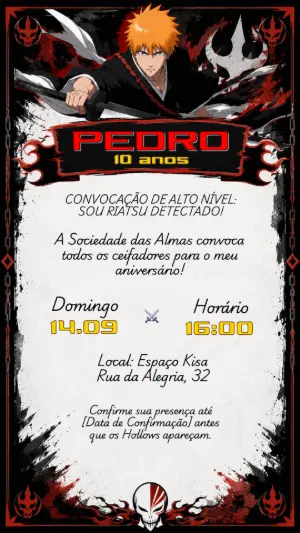 Convite de Aniversário Ichigo Kurosaki Editável