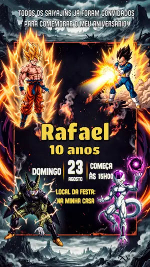 Convite de Aniversário Dragon Ball Z Editável
