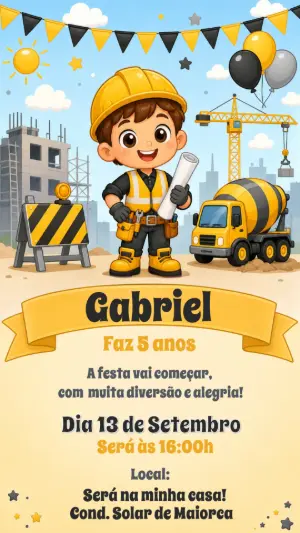 Convite de Aniversário Construtor Editável para Festa Infantil