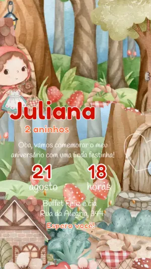 Convite Animado Aniversário Chapeuzinho Vermelho para Editar
