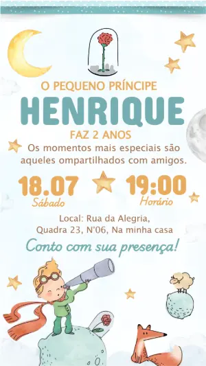 Convite Aniversário Pequeno Príncipe Aquarela para Editar