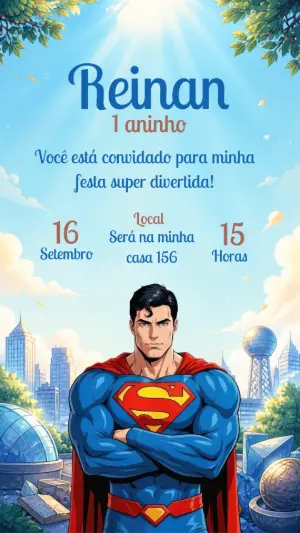 Convite de Aniversário Superman Editável para Festa Infantil