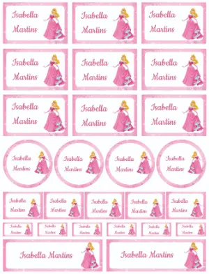 Kit de Etiquetas Escolares Princesa Aurora Editável