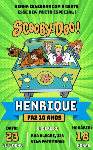 Convite de Aniversário Scooby-Doo Divertido para Editar